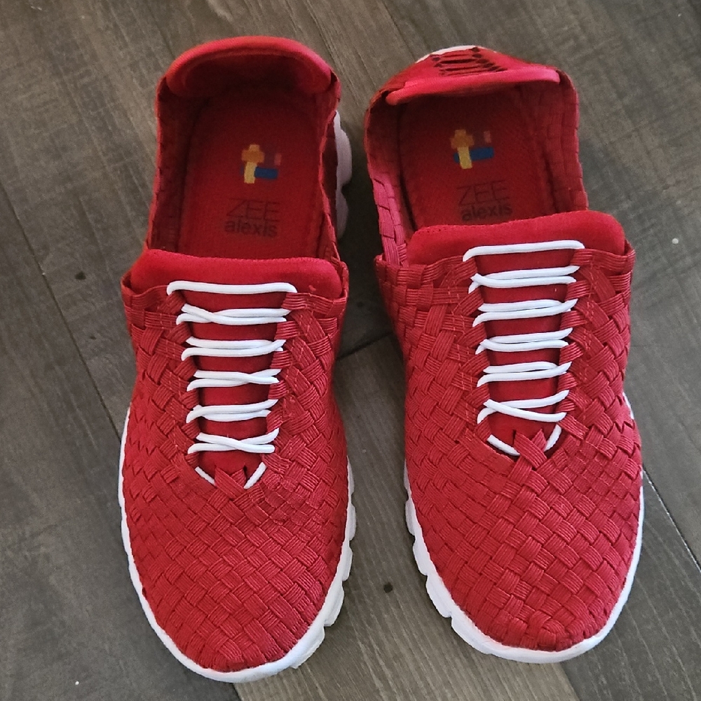 Red Woven Slip-On Sneakers with White Soles Zee Alexis